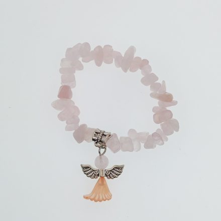 Rózsakvarc Ásvány Splitter Angyal Charm Karkötő (K74) Csukló átmérő: 4cm