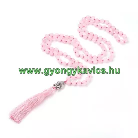   Rózsakvarc Buddha Budha Bojtos (16) Ásvány Nyaklánc 6mm ~106 db Gyöngy 78-84cm