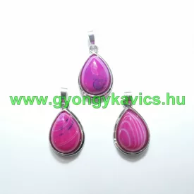   Rózsaszín Achát Ásvány Medál Ezüst Keretben 26x16-17x8-10mm