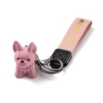   Rózsaszín Bulldog Kutya Strasszos Nyakörvvel Kulcstartó Karika 19cm