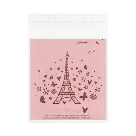 Rózsaszín Eiffel Torony Párizs Franciaország (24) Átlátszó Ragasztócsíkos Celofán Tasak 13x10cm