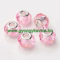   Rózsaszín Ezüst Színű Fazettált Üveg Charm Nyaklánc Karkötő Ékszer Dísz Köztes 14x10mm