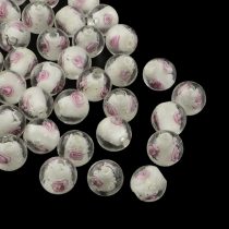  Kézzel Készült (2) Rózsaszín Fehér Foszforeszkáló Virágos Üveggyöngy Közdarab Köztes 8mm