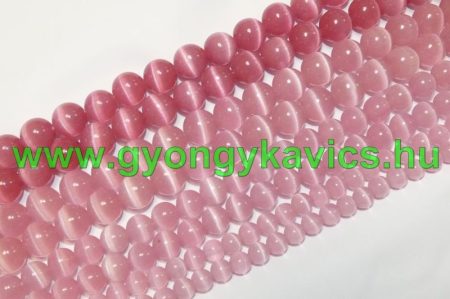 Rózsaszín Macskaszem (Üveg) (világos) Ásványgyöngy Gyöngyfüzér 10mm