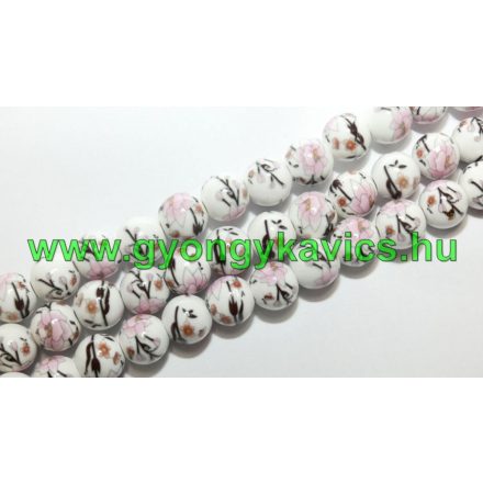 Rózsaszín Virágos Porcelán Gyöngy 10mm