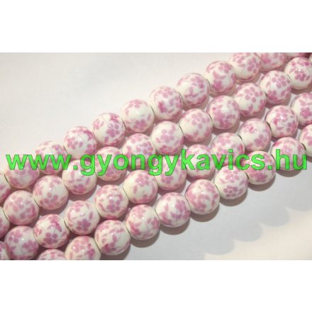 Rózsaszín Virágos Porcelán Gyöngy 10mm