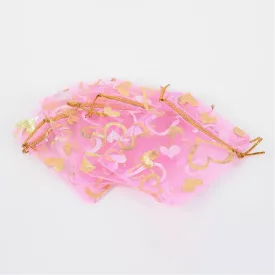   Rózsaszín Szíves Organza Tüll Díszzacskó Dísztasak 9x7cm