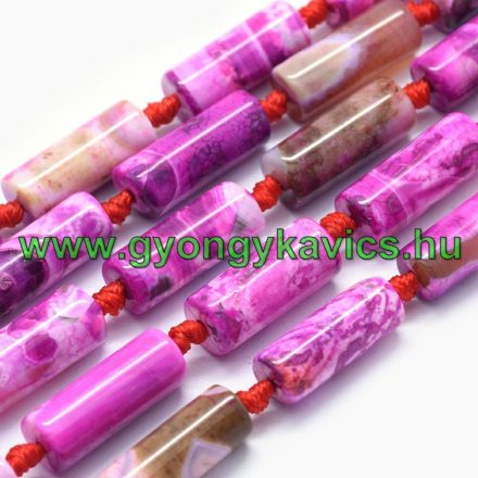 Rózsaszín Tűz Achát Oszlop Ásványgyöngy 20x8mm