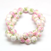 Rózsaszín Virágos Porcelán Gyöngy 10mm 