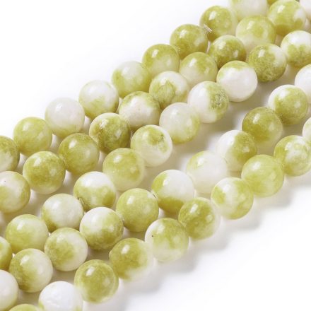 Sárga Fehér Jade Ásványgyöngy Gyöngyfüzér 10mm