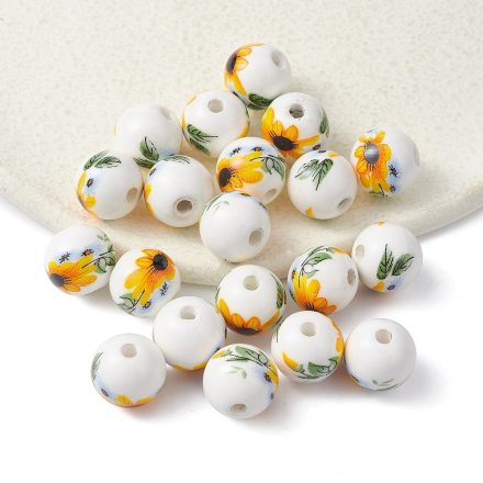 Sárga Virágos (2) Porcelán Gyöngy 10mm