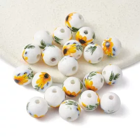 Sárga Virágos (2) Porcelán Gyöngy 12mm