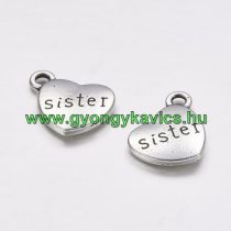   Ezüst Színű Sister Lány Testvér Szív Medál Karkötő Nyaklánc 14-15mm
