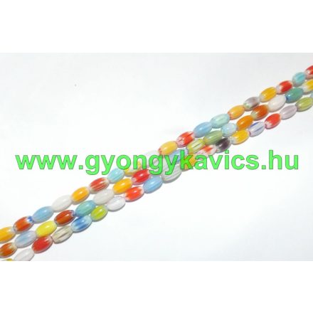 Színes Virágos Millefiori Rizsszem Üveggyöngy 8x6mm