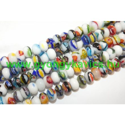 Színes Ovális Virágos Millefiori Üveggyöngy 10x6-7mm