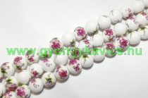 Rózsaszín Virágos (szines) Porcelán Gyöngy 10mm 