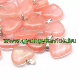   Szintetikus Cseresznyekvarc Szív Medál Ezüst Színű Akasztóval 20-22x20-21x5-8mm