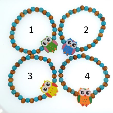 Kék Fa Szintetikus Türkiz Bagoly Karkötő (2) (K73) 6mm Átmérő: 4,2cm
