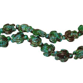   Szintetikus Türkiz Zöld Fekete Teknős Gyöngy 17,5x14,5x7mm