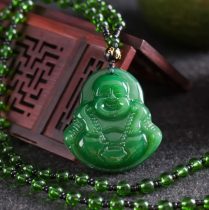   Zöld Jade Másolat (Üveg) (17) Buddha Medál Nyaklánc Medál: 52x46mm Hossz: ~76cm