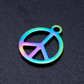   Szivárványos Színű Nemesacél Békejel Peace Medál 14x12mm