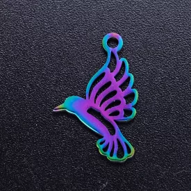   Szivárványos Színű Nemesacél Kolibri Madár Medál 18,5x12mm