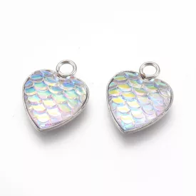   Ezüst Színű Nemesacél Szivárványos (1) Pikkely Flitter Szív Medál Nyaklánc 16x13mm