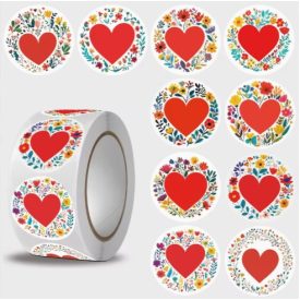 Szív Virág Népi Motívum (200) Matrica Kerek 25mm (500db)