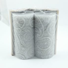 Szürke Ezüst Virágmintás Henger Gyertya 6,5x14cm