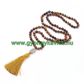   Tigrisszem Buddha Budha Bojtos (13) Ásvány Nyaklánc 6mm ~106 db Gyöngy 78-84cm