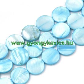 Türkiz Színű Lapos Kerek Kagyló Gyöngy 15x3mm