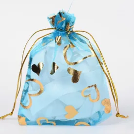   Türkiz Szíves Organza Tüll Díszzacskó Dísztasak 10x12cm