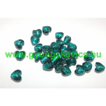 Türkiz Szív Üveggyöngy 12x8mm