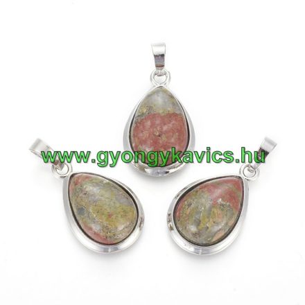 Unakit Ásvány Medál Ezüst Keretben 26x16-17x8-10mm