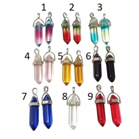   Piros  Üveg (9) Obeliszk Medál Ezüst Színű Akasztóval 41x12mm