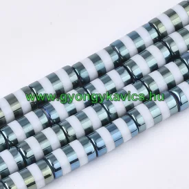 Türkiz Színű Csíkos Üveggyöngy Oszlop 10x20mm
