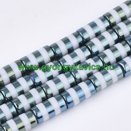 Türkiz Színű Csíkos Üveggyöngy Oszlop 10x20mm