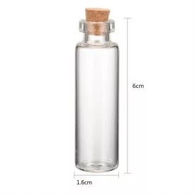   Üveg Üvegcse Fiola Parafa Dugóval Ásványtörmelék Ásványgyöngy Medál 60x16mm 8ml