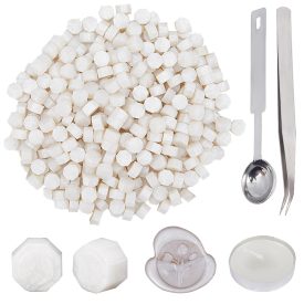   Ekrü Fehér (53) Viaszpecsét (400db) Készítő Készlet Olvasztó Kanál Teamécses Csipesz