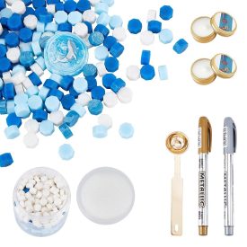   Kék Fehér (27) Viaszpecsét (500db) Készítő Készlet Filctoll Olvasztó Kanál Teamécses Tároló