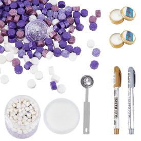   Lila Fehér (11) Viaszpecsét (500db) Készítő Készlet Filctoll Olvasztó Kanál Teamécses Tároló