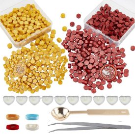   Sárga Bordó (19) Viaszpecsét (360db) Készítő Készlet Olvasztó Kanál Teamécses Csipesz Szalag