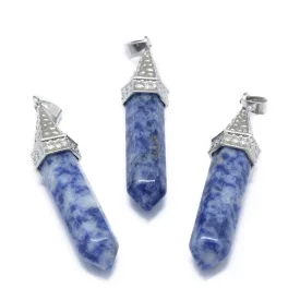   Világos Brazil Szodalit Ásvány Medál Ezüst Színű Akasztóval 61x14,5x12,5mm
