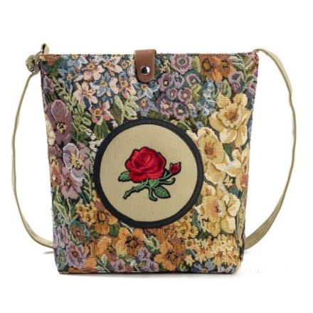 Virágos Gobelin Jellegű Vászon Táska Szatyor Cipzáros 30x24x8cm