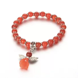   Vörös Karneol Achát Angyal Charm Ásvány Karkötő (K49) 6mm Csukló átmérő: 4,8cm