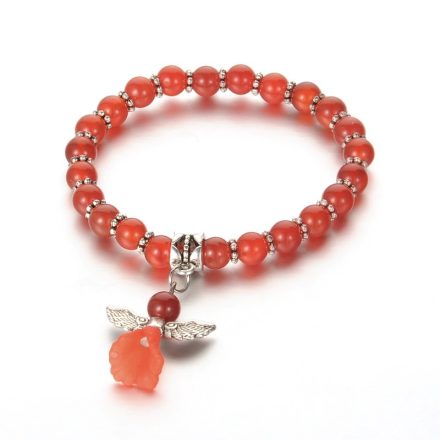 Vörös Karneol Achát Angyal Charm Karkötő (K49) 6mm Csukló átmérő: 4,8cm