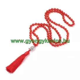   Vörös Karneol Buddha Budha Bojtos (9) Ásvány Nyaklánc 6mm ~106 db Gyöngy 78-84cm