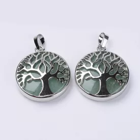   Ezüst Színű Zöld Aventurin Életfa Ásvány Medál 31x8mm
