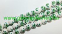 Zöld Virágos Porcelán Gyöngyfüzér 10mm