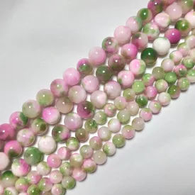 Zöld Rózsaszín Fehér Jade Ásványgyöngy 10mm